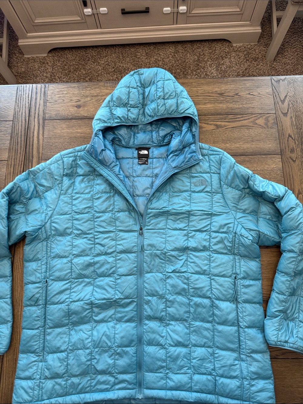 The North Face Women's Light Aqua Quilted Hooded Puffer